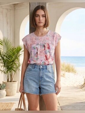 Savanna Jane Lavender and Pink Floral Lace Top L floral embroidered summer boho